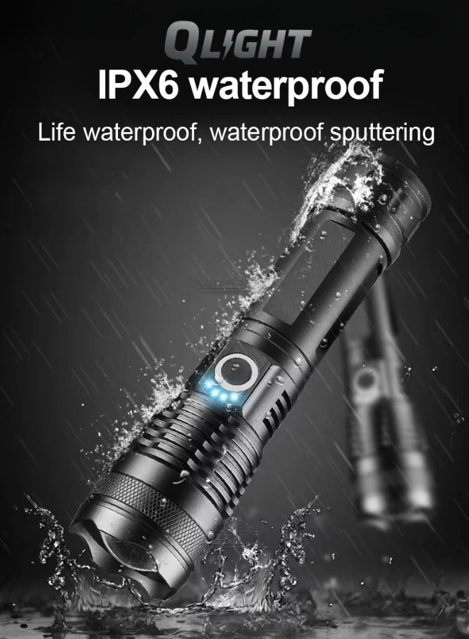 QLIGHT Rechargeable Flashlight 990000 High Lumens, XHP70.2 Super Bright Tactical Flashlights, Led Flash lights with 5 Modes, Zoomable, Type-C, IPX65 Waterproof, Powerful Flash Light for Camping Hiking Running & Cycling - Image 4